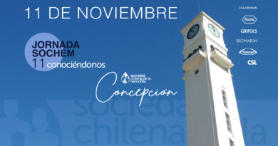 XI Jornada SOCHEM en Concepción 2023. Aparece torre del reloj de la Universidad de Concepción y un cielo azul.